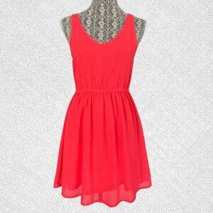 H&M Neon Coral Sleeveless Flowy V Neck Mini Dress Size 4